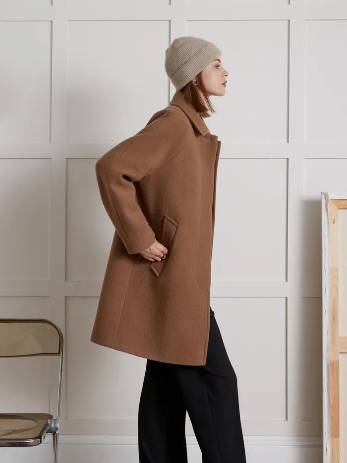 Women Clothing Cyrillus Oval Shaped Woolen Coat With Raglan Sleeves Camel