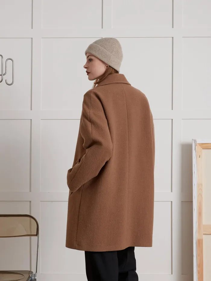 Women Clothing Cyrillus Oval Shaped Woolen Coat With Raglan Sleeves Camel