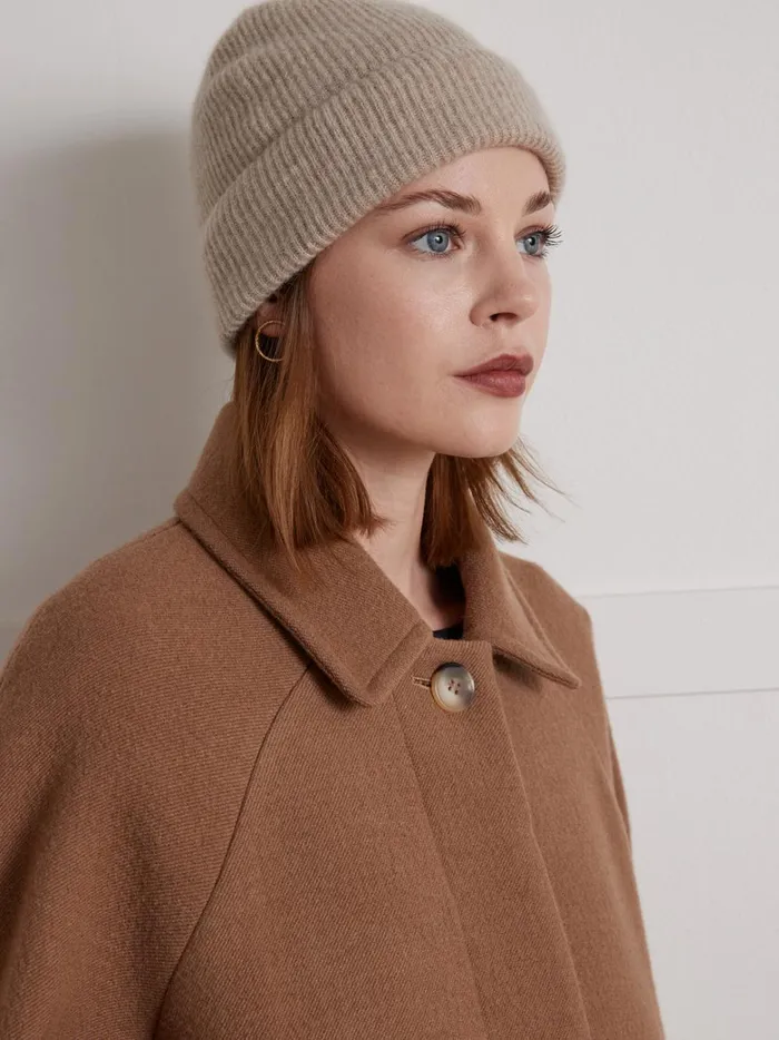 Women Clothing Cyrillus Oval Shaped Woolen Coat With Raglan Sleeves Camel