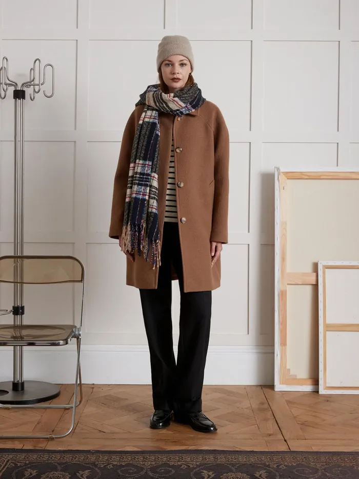 Women Clothing Cyrillus Oval Shaped Woolen Coat With Raglan Sleeves Camel