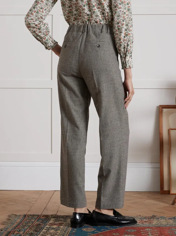 Women Clothing Cyrillus Pauline Houndstooth Carrot Trousers Mini Carreaux Beige