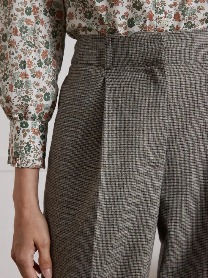 Women Clothing Cyrillus Pauline Houndstooth Carrot Trousers Mini Carreaux Beige