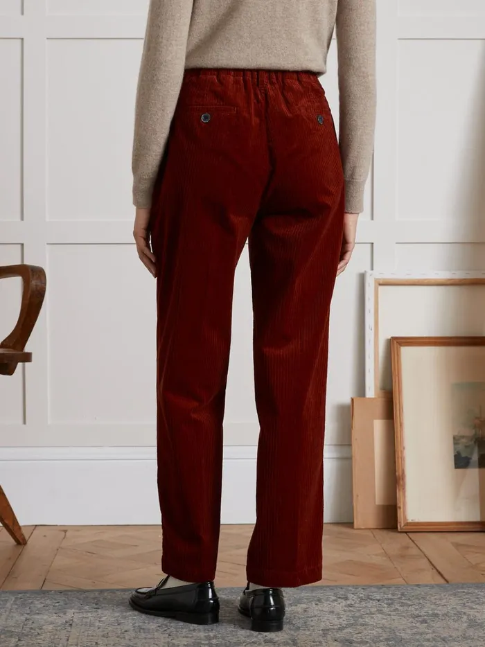 Women Clothing Cyrillus Pauline Pleated Corduroy Trousers Rhubarbe