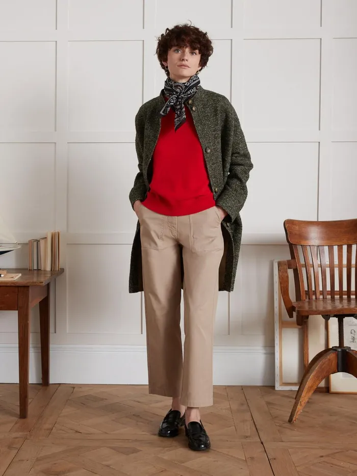 Women Clothing Cyrillus Round Neck Sweater With Golden Buttons 8211 The Cashmere Collection Rouge