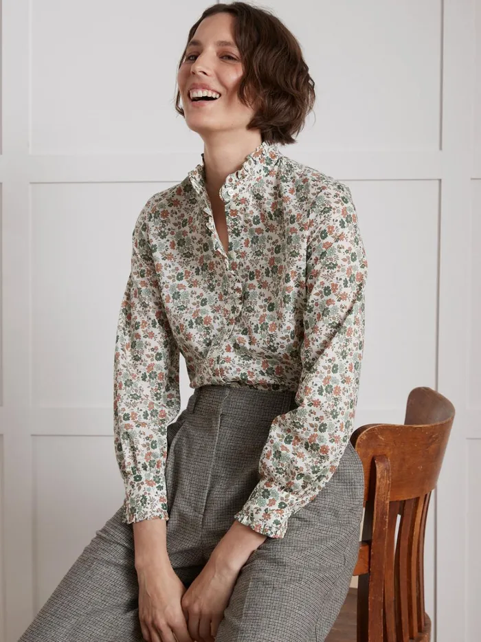 Women Clothing Cyrillus Shirt With Ruffled Collar Made With Liberty Fabric 8211 The Limited Collection Lib Capel Floret