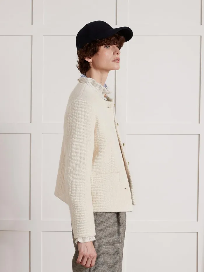 Women Clothing Cyrillus Textured Collarless Jacket Craie