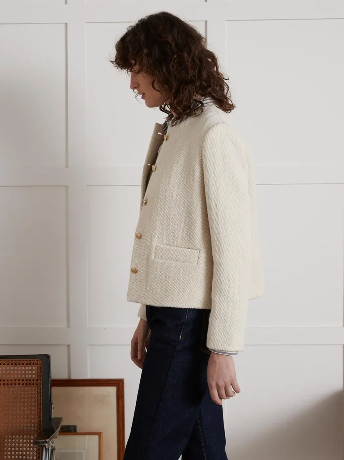 Women Clothing Cyrillus Textured Collarless Jacket Craie