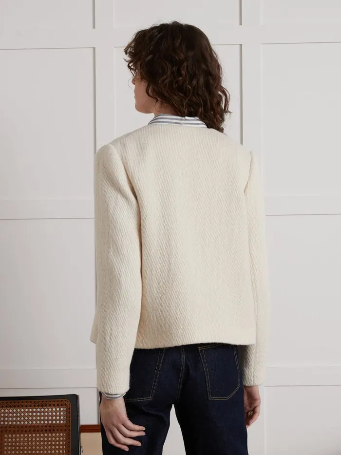 Women Clothing Cyrillus Textured Collarless Jacket Craie