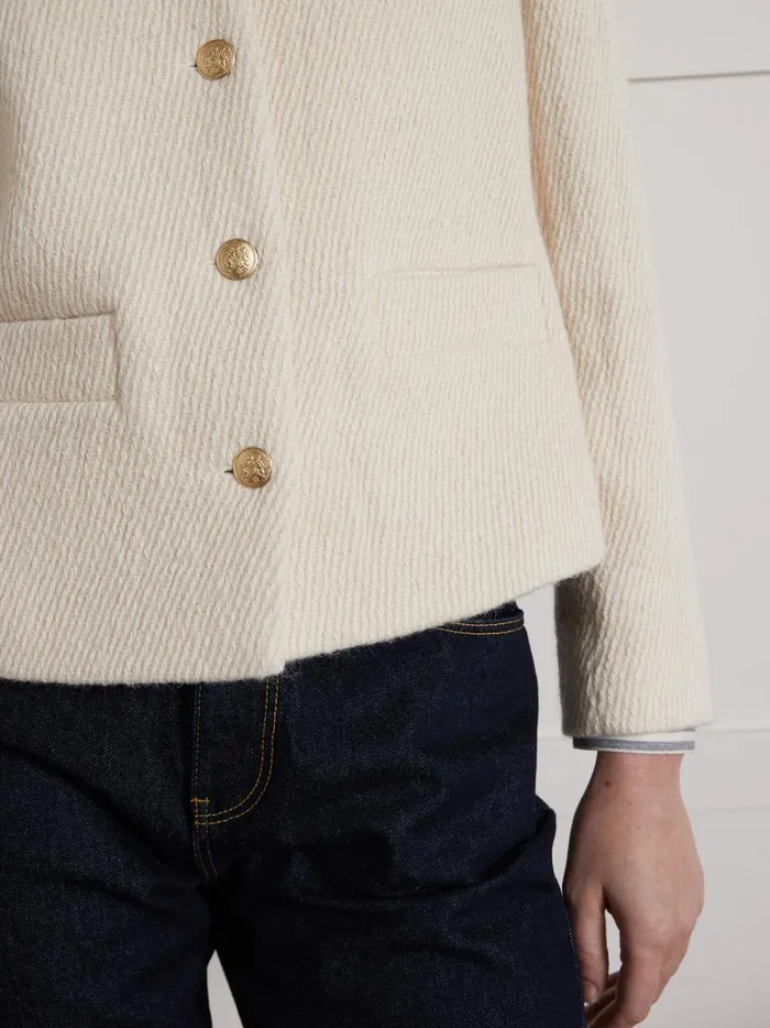 Women Clothing Cyrillus Textured Collarless Jacket Craie