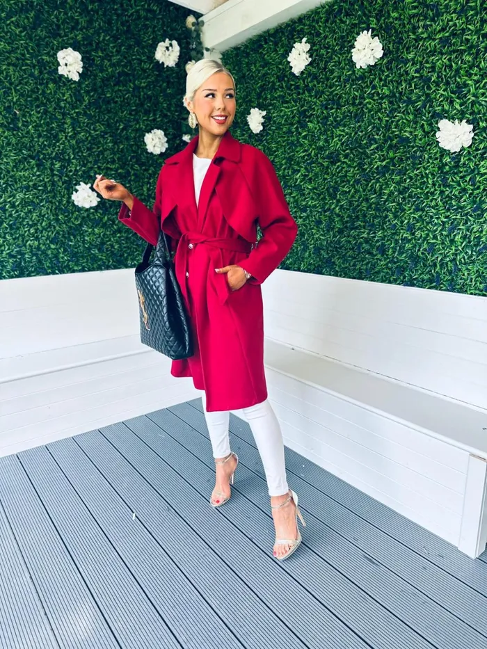 Women Coats and Jackets Canella Lane Patricia Belted Longline Coat Ruby