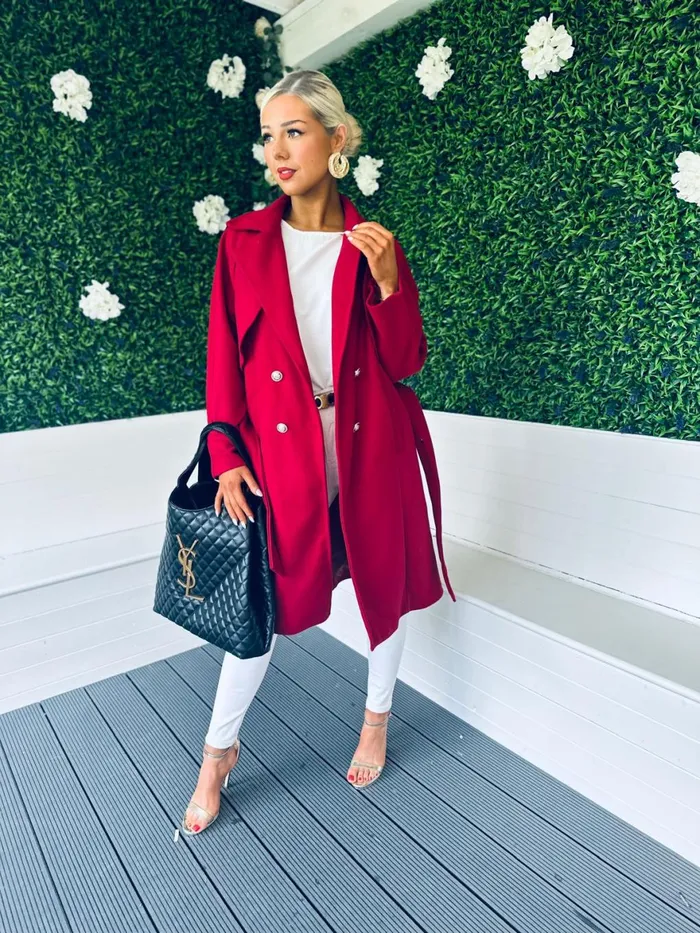 Women Coats and Jackets Canella Lane Patricia Belted Longline Coat Ruby