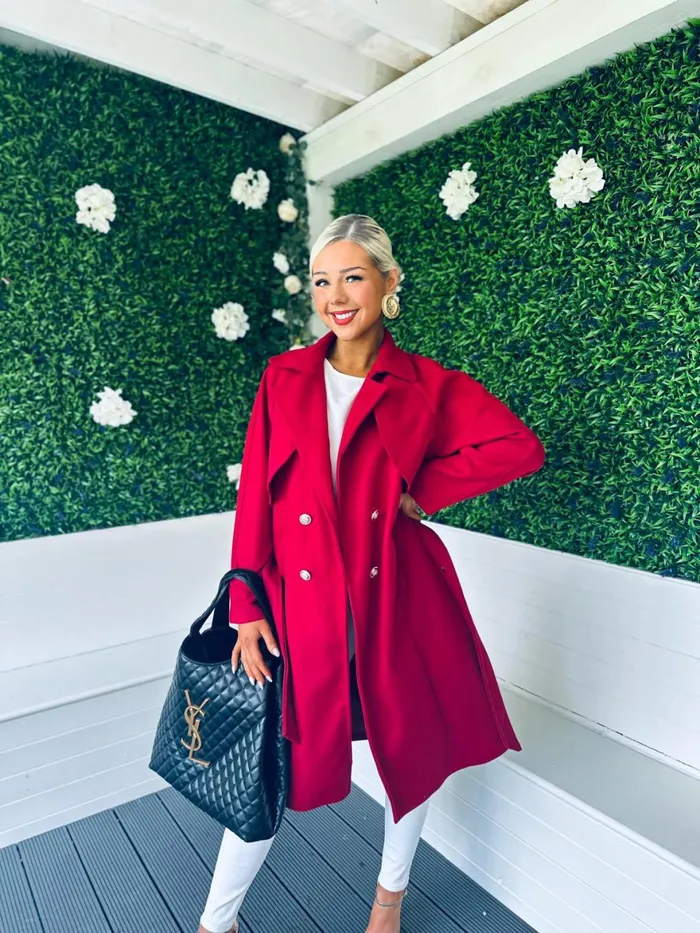 Women Coats and Jackets Canella Lane Patricia Belted Longline Coat Ruby