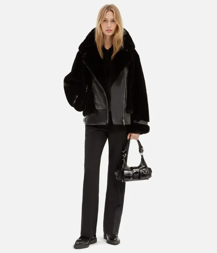 Women Coats and Jackets THE KOOPLES Black Fureffect Aviator Jacket