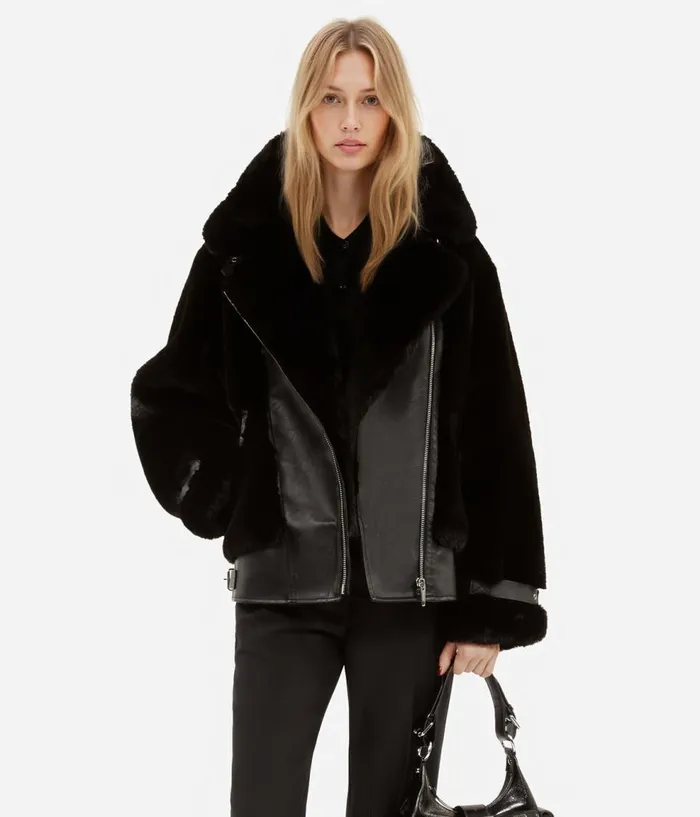 Women Coats and Jackets THE KOOPLES Black Fureffect Aviator Jacket Women Coats and Jackets THE KOOPLES Black Fureffect Aviator Jacket