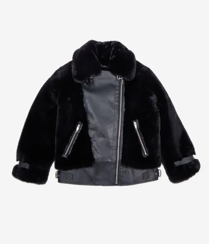 Women Coats and Jackets THE KOOPLES Black Fureffect Aviator Jacket Women Coats and Jackets THE KOOPLES Black Fureffect Aviator Jacket