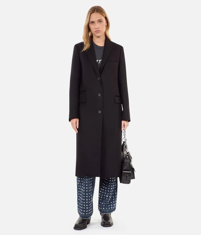 Women Coats and Jackets THE KOOPLES Long Black Woolblend Coat
