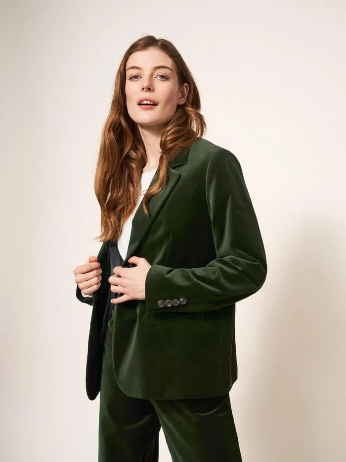 Women COATS and JACKETS White Stuff Evelyn Velvet Blazer Dark Green