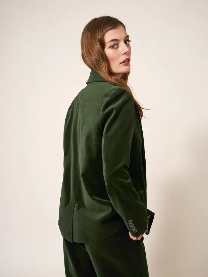 Women COATS and JACKETS White Stuff Evelyn Velvet Blazer Dark Green Women COATS and JACKETS White Stuff Evelyn Velvet Blazer Dark Green