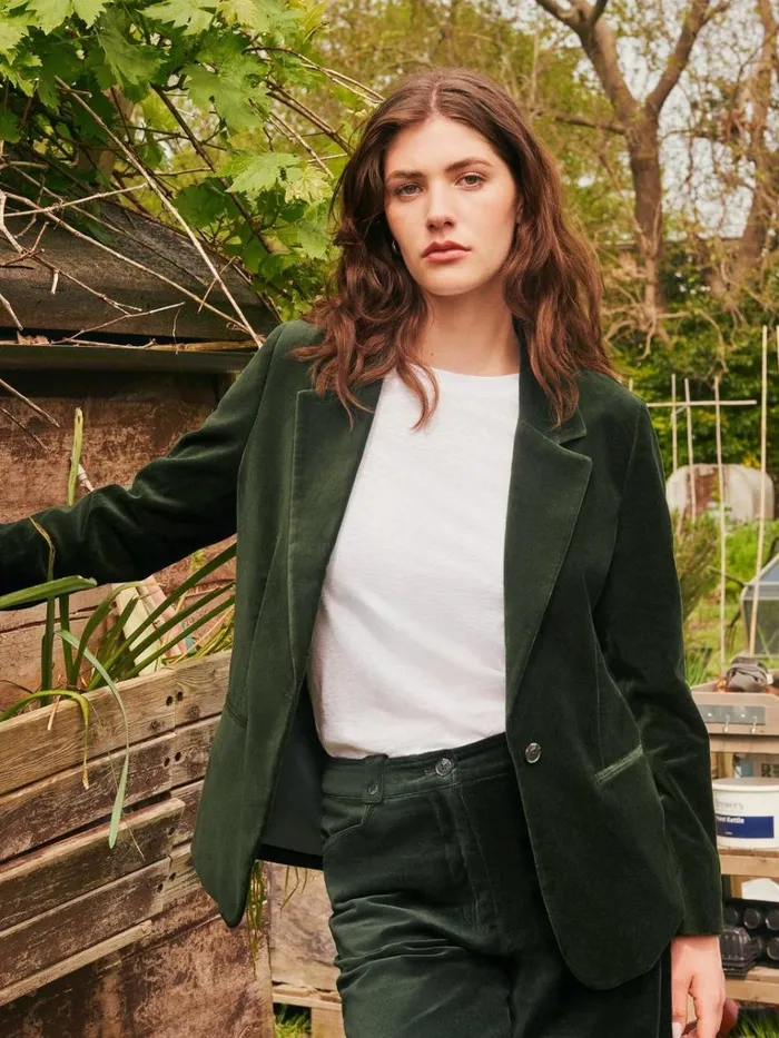 Women COATS and JACKETS White Stuff Evelyn Velvet Blazer Dark Green Women COATS and JACKETS White Stuff Evelyn Velvet Blazer Dark Green
