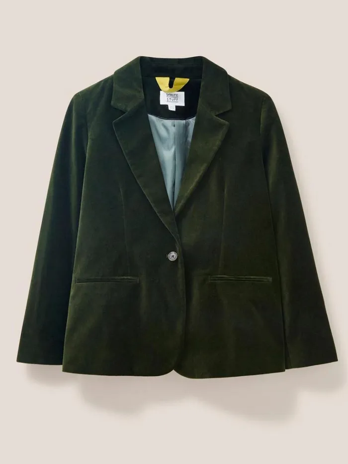 Women COATS and JACKETS White Stuff Evelyn Velvet Blazer Dark Green Women COATS and JACKETS White Stuff Evelyn Velvet Blazer Dark Green