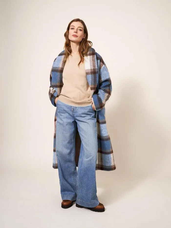 Women COATS and JACKETS White Stuff Lara Check Coat Blue Multi Women COATS and JACKETS White Stuff Lara Check Coat Blue Multi