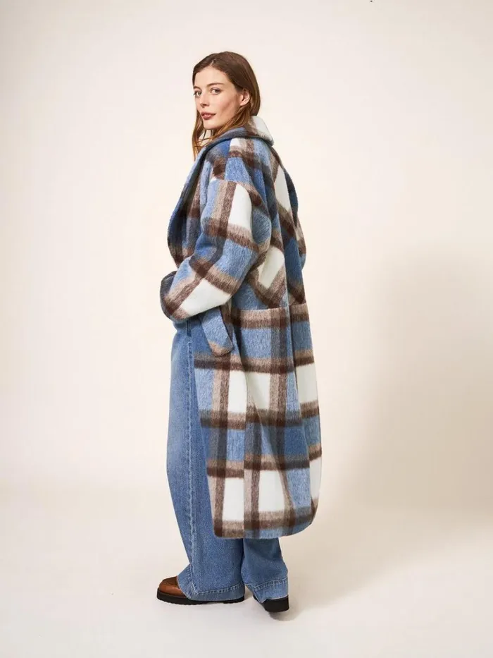 Women COATS and JACKETS White Stuff Lara Check Coat Blue Multi Women COATS and JACKETS White Stuff Lara Check Coat Blue Multi