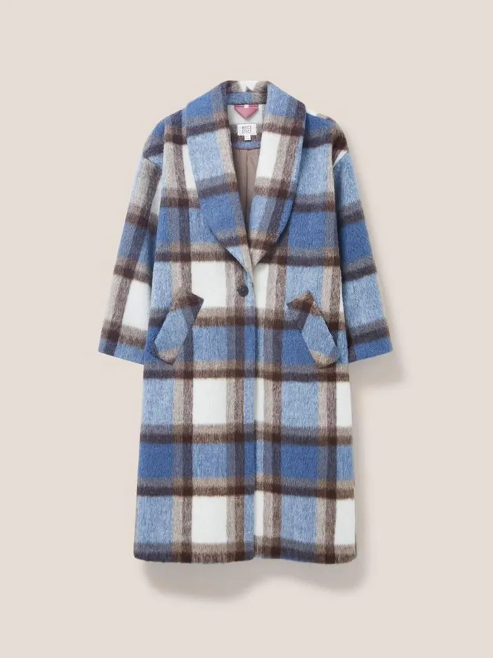 Women COATS and JACKETS White Stuff Lara Check Coat Blue Multi Women COATS and JACKETS White Stuff Lara Check Coat Blue Multi