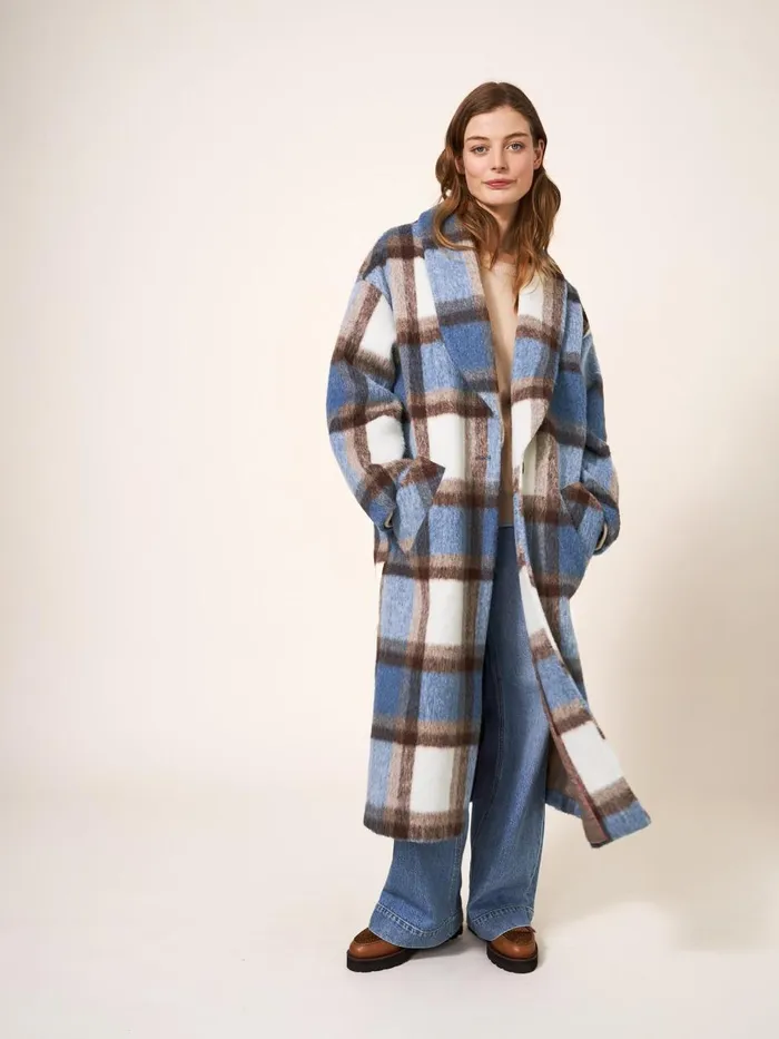 Women COATS and JACKETS White Stuff Lara Check Coat Blue Multi Women COATS and JACKETS White Stuff Lara Check Coat Blue Multi