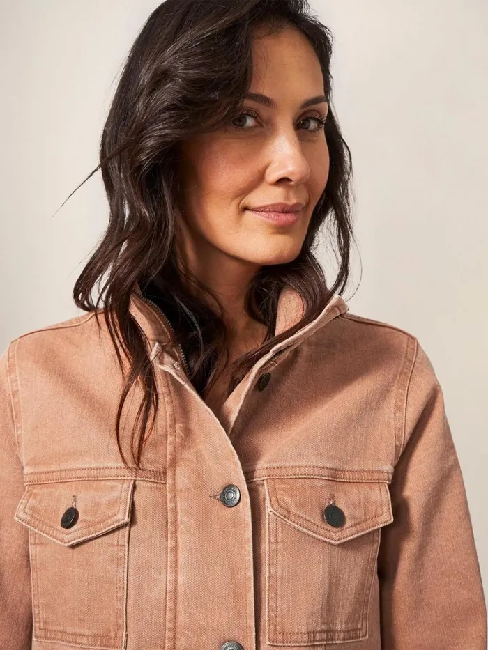 Women COATS and JACKETS White Stuff Leighton Clay Dye Denim Jacket Mid Coral