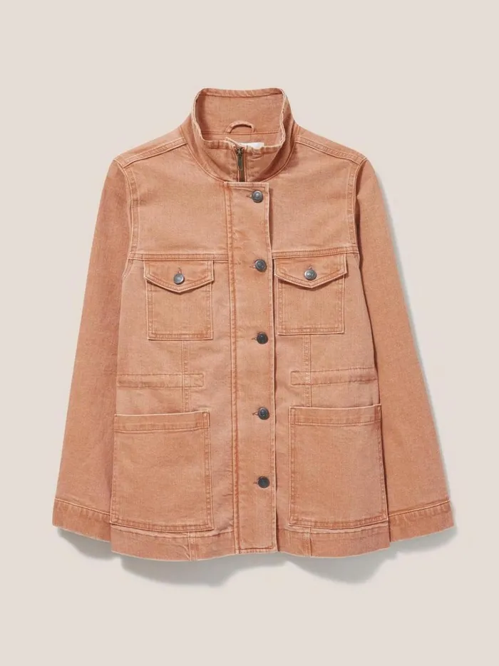 Women COATS and JACKETS White Stuff Leighton Clay Dye Denim Jacket Mid Coral
