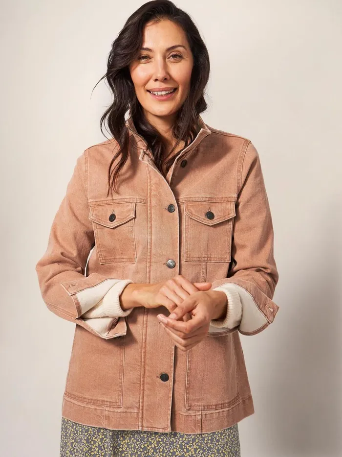 Women COATS and JACKETS White Stuff Leighton Clay Dye Denim Jacket Mid Coral