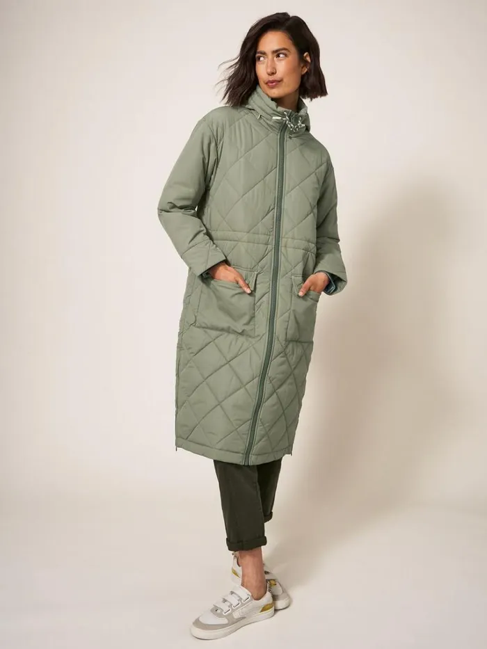 Women COATS and JACKETS White Stuff Lorena Quilted Coat Mid Green