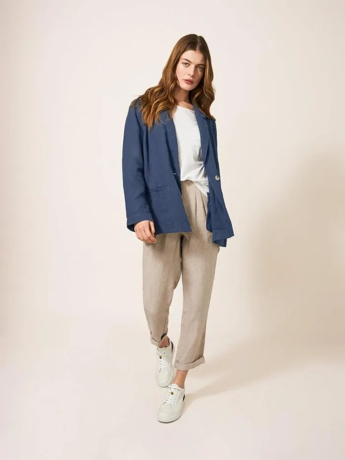 Women COATS and JACKETS White Stuff Scarlett Linen Blend Blazer Dark Navy