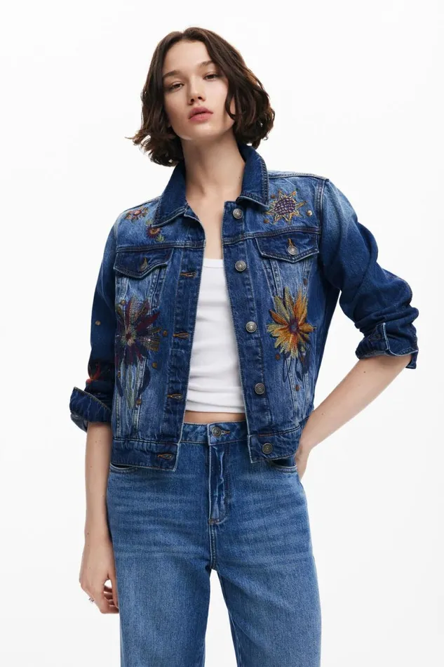 Women Coats And Jackets Desigual Floral Trucker Denim Jacket