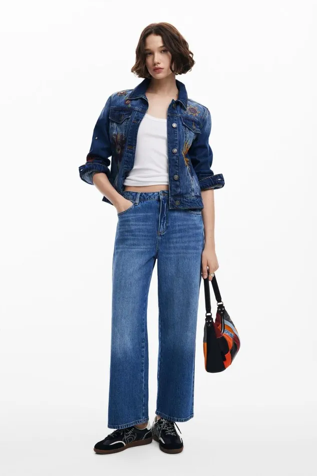 Women Coats And Jackets Desigual Floral Trucker Denim Jacket