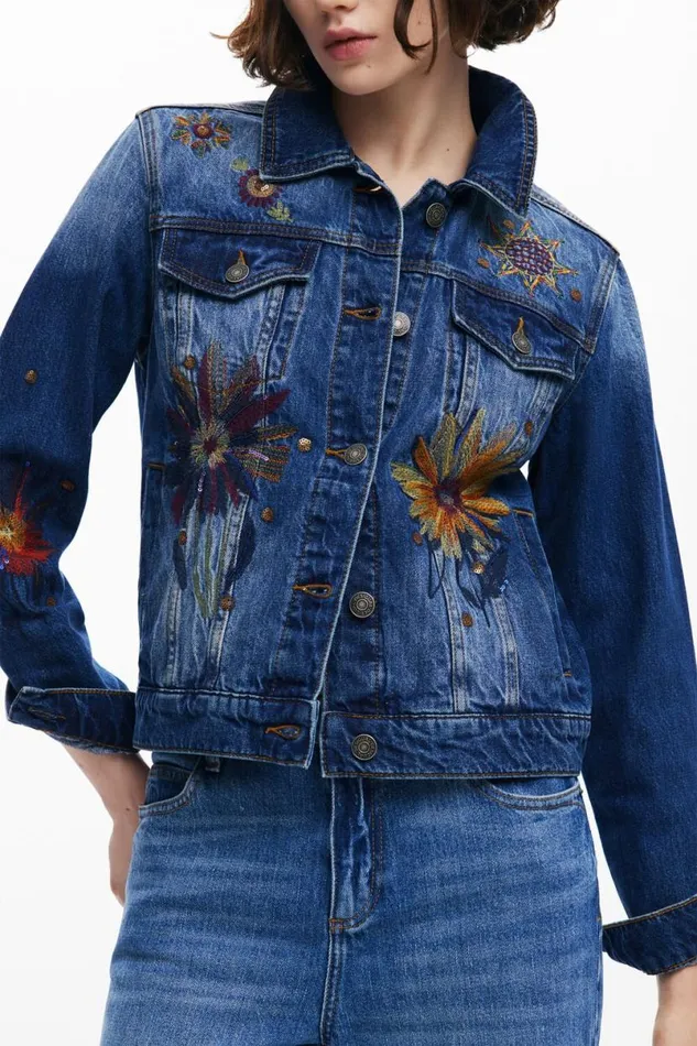 Women Coats And Jackets Desigual Floral Trucker Denim Jacket