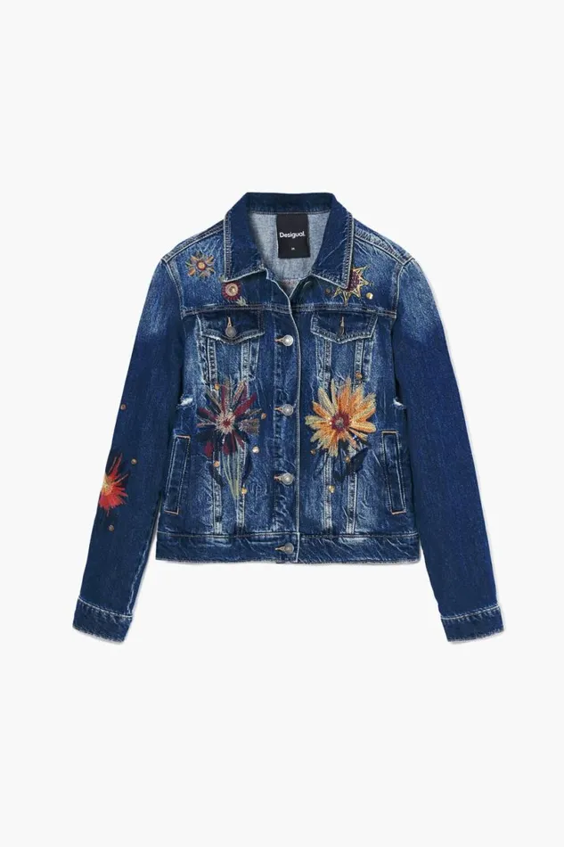 Women Coats And Jackets Desigual Floral Trucker Denim Jacket