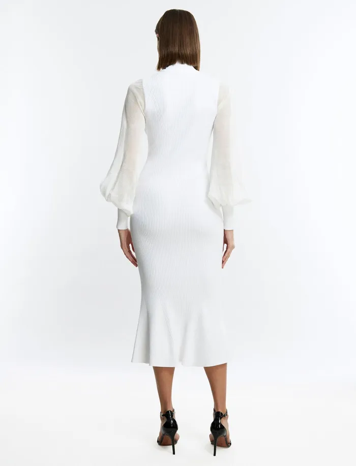 Women Cocktail and Party Dresses BCBG White Florence Balloon Sleeve Dress Gardenia