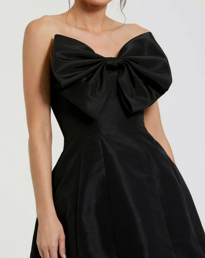 Women Cocktail Dresses Mac Duggal Black Strapless Oversized Bow Fit and Flare Mini Dress Black