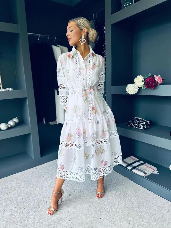 Women Day Dress Canella Lane Adriana Detailed Occasion Dress Off White
