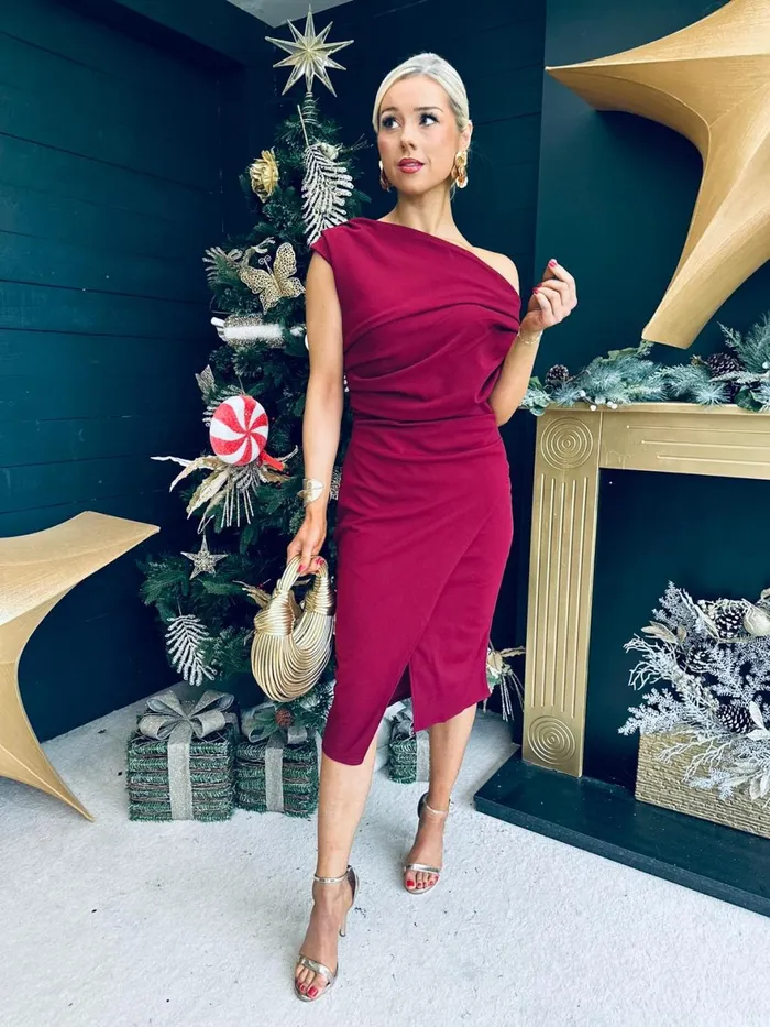 Women Day Dress Canella Lane Ariana Asymmetric Midi Dress Wine