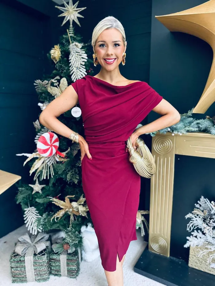 Women Day Dress Canella Lane Ariana Asymmetric Midi Dress Wine