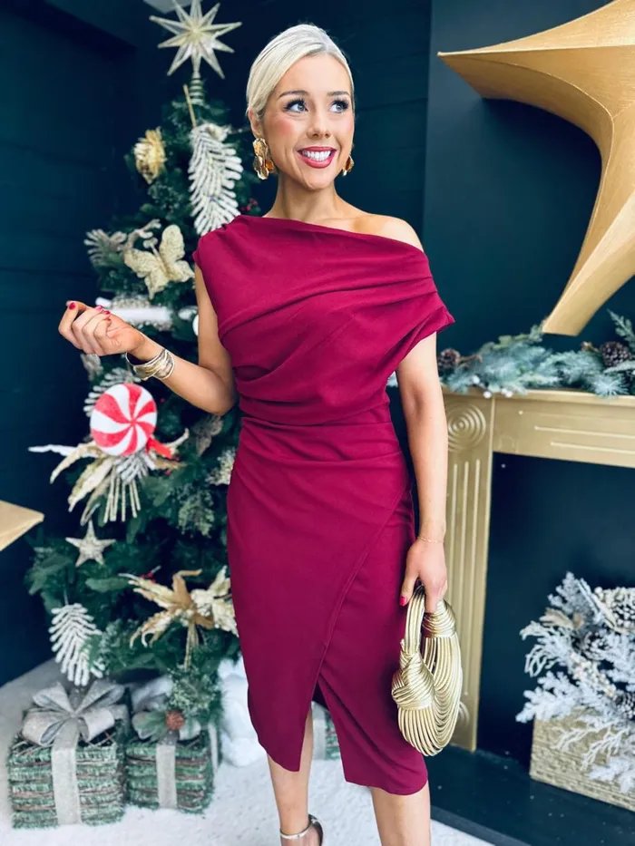 Women Day Dress Canella Lane Ariana Asymmetric Midi Dress Wine