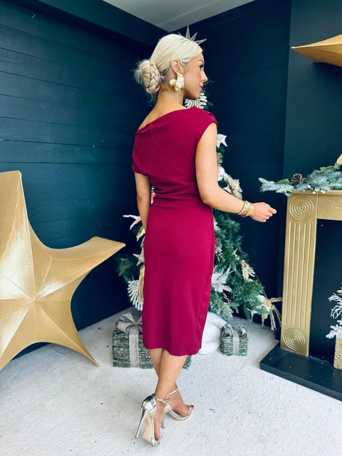 Women Day Dress Canella Lane Ariana Asymmetric Midi Dress Wine