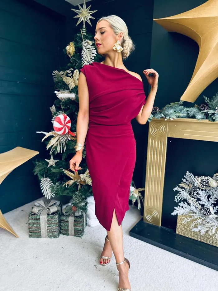 Women Day Dress Canella Lane Ariana Asymmetric Midi Dress Wine