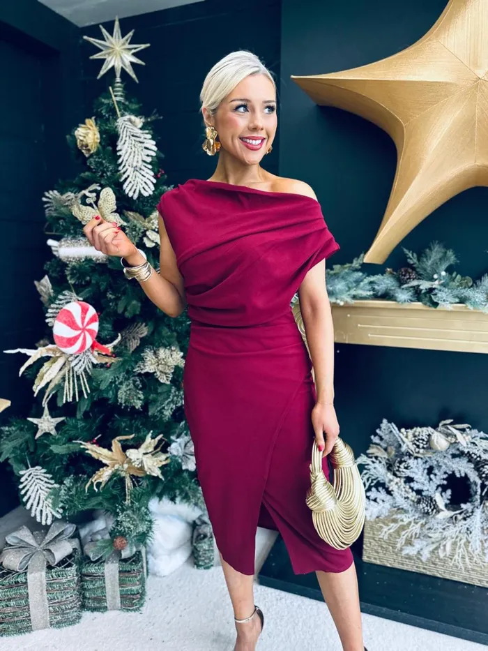 Women Day Dress Canella Lane Ariana Asymmetric Midi Dress Wine