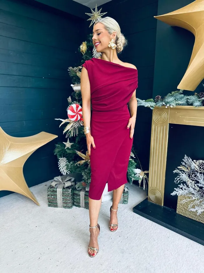 Women Day Dress Canella Lane Ariana Asymmetric Midi Dress Wine