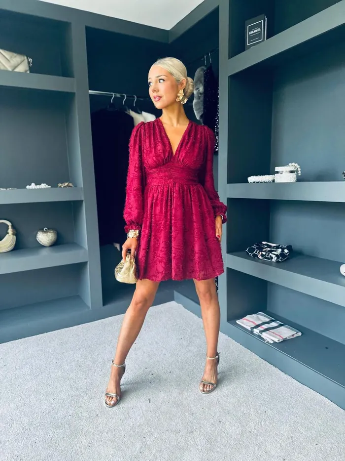 Women Day Dress Canella Lane Biance Banded Mini Dress Burgundy