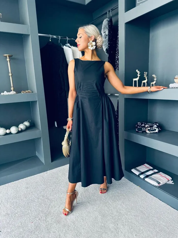 Women Day Dress Canella Lane Erika Detailed Midi Dress Black