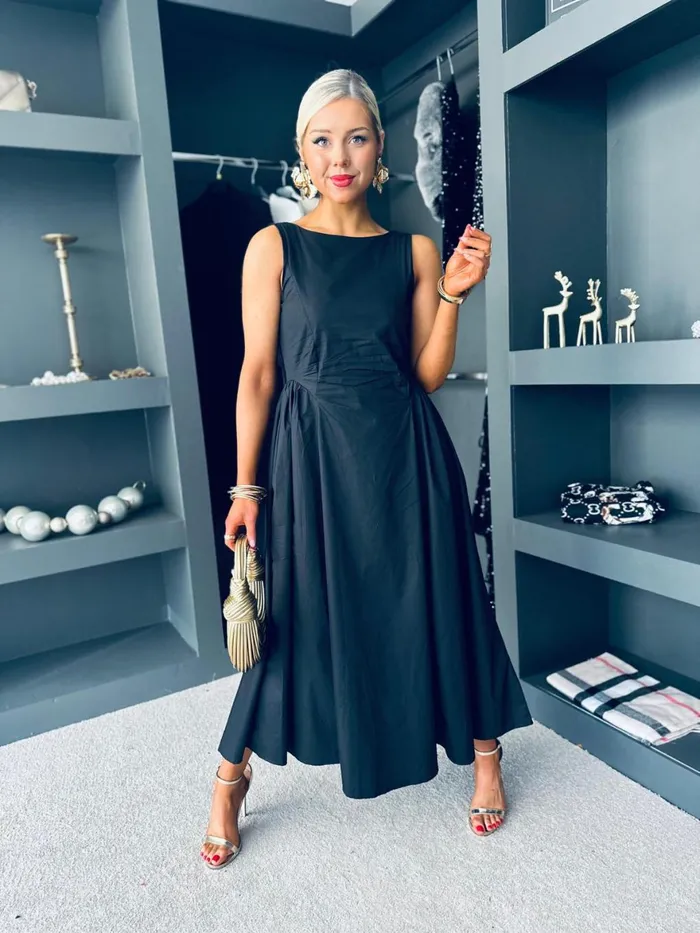 Women Day Dress Canella Lane Erika Detailed Midi Dress Black
